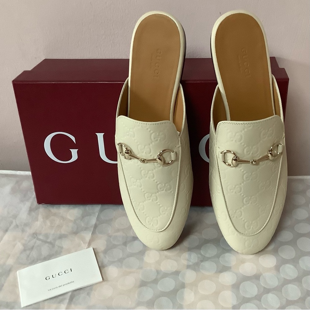 BNIB Gucci Princetown Horsebit GG Embossed Mule Slide Sandals Flat Loafers Shoes